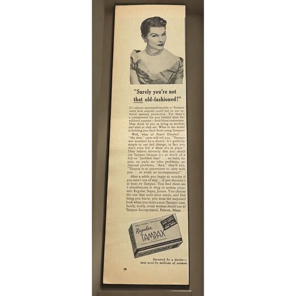 Tampax Tampons Vintage Print Ad 1950s Feminine Hygiene Health Wall Art - Picture 1 of 6